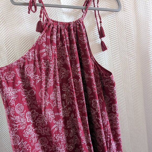 Old Navy Burgundy Cotton dress white floral pattern crochet trim hem XXL Plus - Picture 3 of 10
